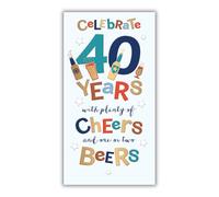 Words and Wishes Carte d'anniversaire 40e anniversaire pour homme - 40 ans - Plenty of Cheers and Beers - Finition en relief - Respectueux de l'environnement