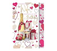 Words 'n' Wishes Grande carte d'anniversaire pour épouse - Cadeau emballé - Champagne et cœurs avec finition aluminium - Respectueux de l'environnement