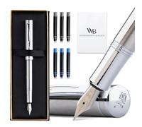 Wordsworth and Black Fountain Pen Mini EDC Stylo de Poche Argent, Chrome, Plume Moyenne, 6 Cartouches d’Encre, Convertisseur d’Encre, Coffret Cadeau Stylo Rechargeable, Hommes & Femmes