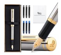 Wordsworth and Black Fountain Pen Mini EDC Stylo de Poche Argent, Or, Plume Moyenne, 6 Cartouches d’Encre, Convertisseur d’Encre, Coffret Cadeau Stylo Rechargeable, Hommes & Femmes