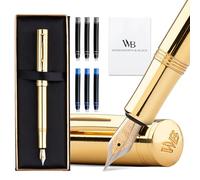 Wordsworth and Black Fountain Pen Mini EDC Stylo de Poche Or, Or, Plume Moyenne, 6 Cartouches d’Encre, Convertisseur d’Encre, Coffret Cadeau Stylo Rechargeable, Hommes & Femmes