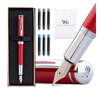Wordsworth and Black Fountain Pen Mini EDC Stylo de Poche Rouge, Chrome, Plume Moyenne, 6 Cartouches d’Encre, Convertisseur d’Encre, Coffret Cadeau Stylo Rechargeable, Hommes & Femmes