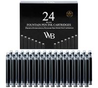 Wordsworth & Black 24 Pack Fountain Pen Ink Refills - Set of 24 Black Ink Cartridges - International Standard Size - Length APPR 1.5" - Base Diameter APPR 0.24" - Disposable and Generic