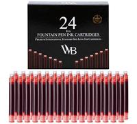 Wordsworth & Black Cartouches d'Encre Stylo Plume, 24 pièces, Rouge | Compatible avec la Plupart des Stylos, Format Court, Flux Fluide, Séchage Rapide, Calligraphie, Vegan