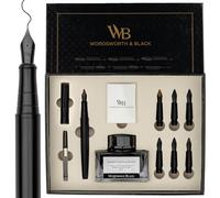 Wordsworth & Black Coffret cadeau stylo de calligraphie, flacon d'encre, 6 cartouches d'encre, convertisseur de recharge, 6 pointes de rechange, stylos pour journal intime et écriture [Tout noir]