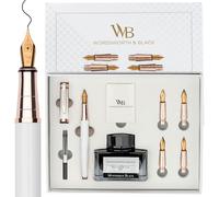 Wordsworth & Black Coffret cadeau stylo-plume, comprenant un flacon d'encre, 6 cartouches d'encre, un convertisseur de recharge, 4 plumes de rechange, pour le journaling [Or rose blanc]