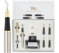 Wordsworth & Black Coffret Cadeau Stylo Plume, Comprenant Un Flacon D'encre, 6 Cartouches D'encre, Un Convertisseur De Recharge D'encre, 4 Plumes De Rechange, Calligraphie Et Écriture [Argenté Or]