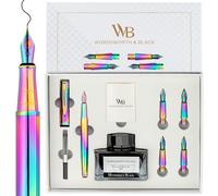 Wordsworth & Black Coffret cadeau stylo plume, flacon d'encre, 6 cartouches d'encre, convertisseur de recharge, 4 plumes de rechange, pour journal intime, calligraphie et écriture [Arc-en-ciel]