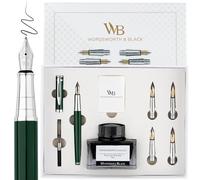 Wordsworth & Black Coffret stylo-plume de luxe, 6 plumes, Vert | Flacon d'encre, cartouches et convertisseur de recharge, rechargeable, bleu, cadeau pour hommes et femmes, journal intime