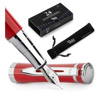 Wordsworth & Black Coffret stylo-plume de luxe, plume moyenne, rouge | Coffret cadeau, corps en laiton, or 18 carats, calligraphie, convertisseur, 24 cartouches d'encre, rechargeable, anti-fuite