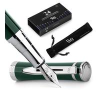 Wordsworth & Black Coffret stylo-plume de luxe, plume moyenne, vert | Coffret cadeau, corps en laiton, or 18 carats, calligraphie, convertisseur, 24 cartouches d'encre, rechargeable, anti-fuite