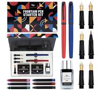Wordsworth & Black Coffret stylo-plume, kit de calligraphie, bleu | Stylo pinceau + 5 pointes, 60 cartouches d'encre + flacon d'encre, convertisseur, écriture, rechargeable