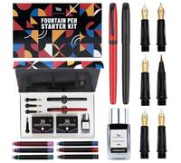 Wordsworth & Black Coffret stylo-plume, kit de calligraphie, noir | Stylo pinceau + 5 pointes, 60 cartouches d'encre + flacon d'encre, convertisseur, écriture, rechargeable