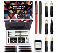 Wordsworth & Black Coffret stylo-plume, kit de calligraphie, vert | Stylo pinceau + 5 pointes, 60 cartouches d'encre + flacon d'encre, convertisseur, écriture, rechargeable