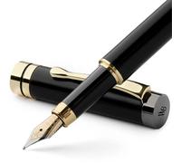 Wordsworth & Black Ensemble de stylo plume Bois de bambou -Plume moyenne, Coffret cadeau; Comprend 6 cartouches d'encre, Convertisseur de recharge d'encre, Lisse l'écriture [Bois noir]