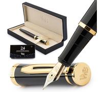 Wordsworth & Black Ensemble de stylo-plume, Moyen Nib, comprend 24 cartouches d'encre et un convertisseur de recharge d'encre, coffret cadeau, calligraphie, stylos à écriture lisse [Or noir]