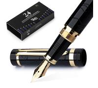 Wordsworth & Black Ensemble de stylos-plume Primori [Noir Or] Pointe fine, étui cadeau, 24 cartouches d'encre, convertisseur de recharge, manuel, journal intime, calligraphie, stylos à écriture fluide