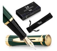 Wordsworth & Black Kit stylo plume, Plume dorée moyenne 18 carats, Comprend 24 cartouches d'encre, Convertisseur de recharge d'encre et coffret cadeau, Finition or, Calligraphie, [Vert de course]