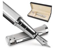 Wordsworth & Black Kit stylo plume, Plume moyenne, Comprend 24 cartouches d'encre et convertisseur de recharge d'encre, Coffret cadeau, Journalisation, Calligraphie, [Chrome argenté]