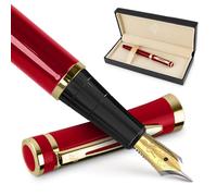 Wordsworth & Black Lot de 24 stylos plume, pointe extra fine, convertisseur de recharge d'encre et étui cadeau, finition chromée, pour calligraphie, rouge cramoisi