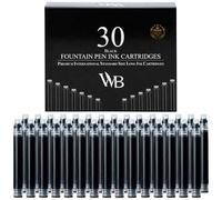 Wordsworth & Black Lot de 30 recharges d'encre noire pour stylo plume - Lot de 30 cartouches d'encre noire - Taille longue - Longueur environ 5,8 cm - Diamètre de la base environ 0,6 cm - Jetables et
