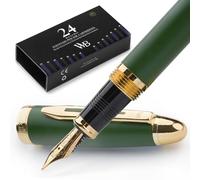 Wordsworth & Black Majesti de Luxe Stylo Plume, Plume M | Vert, Cadeau Unisexe, Finition Dorée, Iridium Allemand 18K, Calligraphie, Convertisseur + 24 Cartouches, Rechargeable