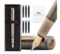 Wordsworth & Black Mini stylo-plume de poche, plume moyenne, bronze | Coffret cadeau, corps en laiton, iridium allemand, voyage et journal intime, convertisseur, 6 cartouches d'encre rechargeable