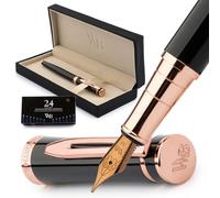 Wordsworth & Black Set de stylo plume,Plume moyenne dorée à l'or 18K, Comprend 24 cartouches d'encre,un convertisseur de recharge d'encre et une boîte cadeau,finition or, calligraphie,[Noir Or Rose]