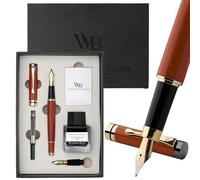 Wordsworth & Black Stylo Plume en Bois de Bambou, Plume M + EF | Cadeau Unisexe, Rose, Iridium Allemand 18K, Flacon d'Encre + 6 Cartouches, Convertisseur, Calligraphie, Journaling
