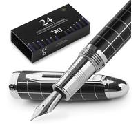 Wordsworth & Black Stylo Plume Majesti (à Carreaux), éTui De Luxe, Finition Chromée ; Plume Extra Fine - Cartouches D'encre, Convertisseur D'encre Rechargeable - Stylo De Calligraphie