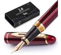 Wordsworth & Black Stylo Plume Majesti (Rouge), éTui De Luxe, Finition Or 24 Carats ; Plume Extra Fine Dorée 18 Carats - Cartouches D'encre, Convertisseur D'encre Rechargeable - Stylo De Calligraphie