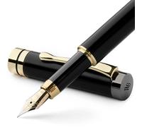 Wordsworth & Black's Ensemble Stylo Plume, Bois De Bambou De Luxe - Pointe Extra Fine, Coffret Cadeau ; 6 Cartouches D'encre, Convertisseur De Recharge D'encre - Calligraphie [Bois Noir]