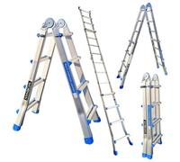 WORHAN® Echelle 413cm Aluminium Telescopique 4.13m A Forme Pliable Polyvalente Escabeau Robuste L4