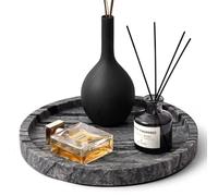 WORHE Plateau de courtoisie en marbre Naturel pour Salle de Bain, Chambre à Coucher, Cuisine, Commode, Plateaux décoratifs Ronds pour Bijoux, Parfum, cosmétiques, Bougies, comptoir de Rangement pour