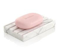 WORHE Porte-savon en marbre naturel blanc auto-drainant | Bac à éponge pour salle de bain, douche, lavabo, cuisine et évier WH044
