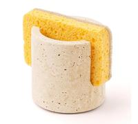 WORHE Travertin Porte-éponge pour cuisine, séchoir en pierre naturelle, support de brosse pour salle de bain, cuisine, évier - Panier à éponge à vaisselle à absorption rapide, robuste et élégant