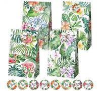 woric Luau Aloha Lot de 36 sacs à dragées en papier avec autocollants 23,9 x 13 x 7,9 cm - Sacs à friandises Luau Aloha sur le thème de la plage d'été pour anniversaire d'enfant, fête et emballage