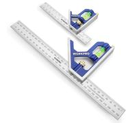 WORKPRO 2 Pièces Règle d'angle de Combinaison | Equerre Combinées 150mm & 300mm en Acier Inoxydable, Équerre de Menuisier avec Niveau à Bulle et Tire-Lignes Pratique