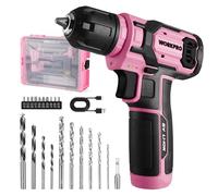 Perceuse Visseuse Sans Fil 8V WORKPRO, 2 In 1 Visseuse Devisseuse Sans Fil Rose, Accessoires 21 Pieces, avec 10MM Porte-Forets, LED Lumiere, Cable de Charge Type C, pour Reparation Maison DIY