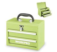 WORKPRO Boîte à Outils Métallique Portable à 2 Tiroirs | Mini Coffret avec Poignée Ergonomique, Compartiment Supérieur, Revêtement PVC et Patins Antidérapants
