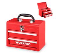 WORKPRO Boîte à Outils Métallique Portable à 2 Tiroirs | Mini Coffret avec Poignée Ergonomique, Compartiment Supérieur, Revêtement PVC et Patins Antidérapants