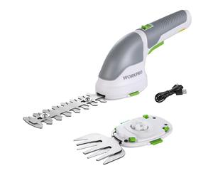 WORKPRO Cisaille Sculpte-Haie et Taille-Herbes sans Fil 3,6V | Cisaille à Gazon avec 2 Lames, Largeur/Longueur de Coupe 7,5 cm/12 cm, Batterie 2000mAh et Type C, pour Coupe, Elagage