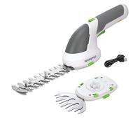 Cisaille Sculpte-Haie et Taille-Herbes sans Fil 7,2V WORKPRO, Cisaille a Gazon avec 2 Lames, Taille Haie Electrique 2 en 1 avec Batterie 2000 mAh, Cable de Charge(Blanc)