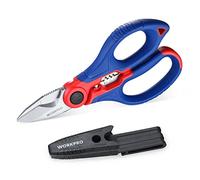 WORKPRO Ciseaux d'Electricien et Dénudeur de Câble 2 en 1 avec Etui | Ciseaux Multifonctions en Acier Inoxydable, Longueur: 163 mm
