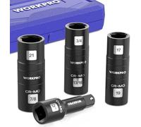 WORKPRO Coffret de 4 clés à douille avec rallonge, pour visseuses électriques à entraînement 1/2 pouce, pour de nombreuses pièces telles que vis et écrous, en acier Cr-Mo, avec coffret de rangement