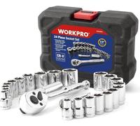 WORKPRO : Coffret d'outils comprenant un jeu de clés à douille de 24 pièces, une liquet et une boîte à outils
