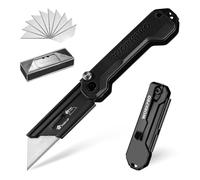 WORKPRO Couteau Utilitaire Pliant et Cutter de Poche avec Mécanisme de Changement Rapide, Manche en G10, avec 10 Lames SK5 Supplémentaires, Idéal pour Coupe de Cuir, PVC, Papier, Noir