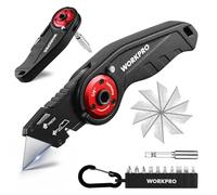 WORKPRO Cutter Multifonction Pliable 2-en-1 avec Tournevis à Cliquet | Cutter Utilitaire avec 10 Embouts et 10 Lames SK5, Changement Rapide de Lame, Manche en Aluminium pour Réparations et DIY
