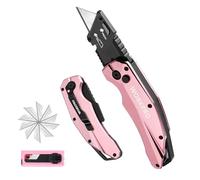 WORKPRO Cutter Professionnel Pliant, Cutter Utilitaire avec Mécanisme de Changement Rapide, 10 Lames SK5 Incluses, Idéal pour Coupe, Idéal pour Coupe, Rose
