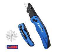 WORKPRO Cutter Professionnel Pliant, Cutter Utilitaire avec Mécanisme de Changement Rapide et 10 Lames Supplémentaires en SK5
